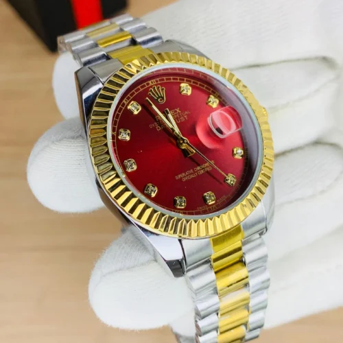 Rolex Watch | Double Tone Strap | Red Dial